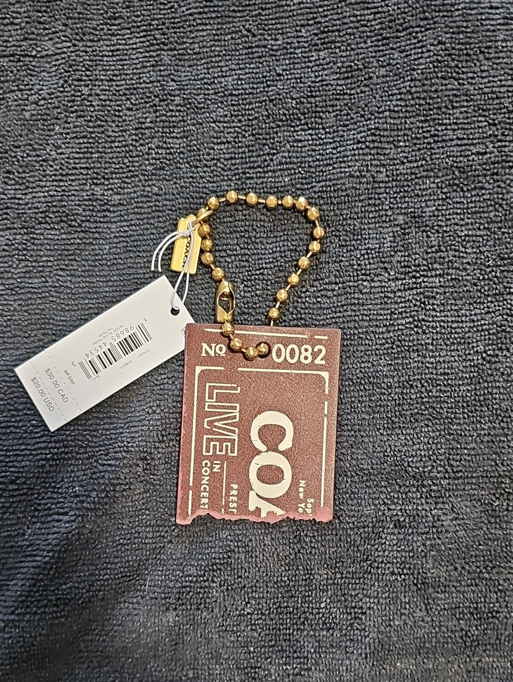 Coach Brown Ticket-Style Leather Tag with Gold Chain